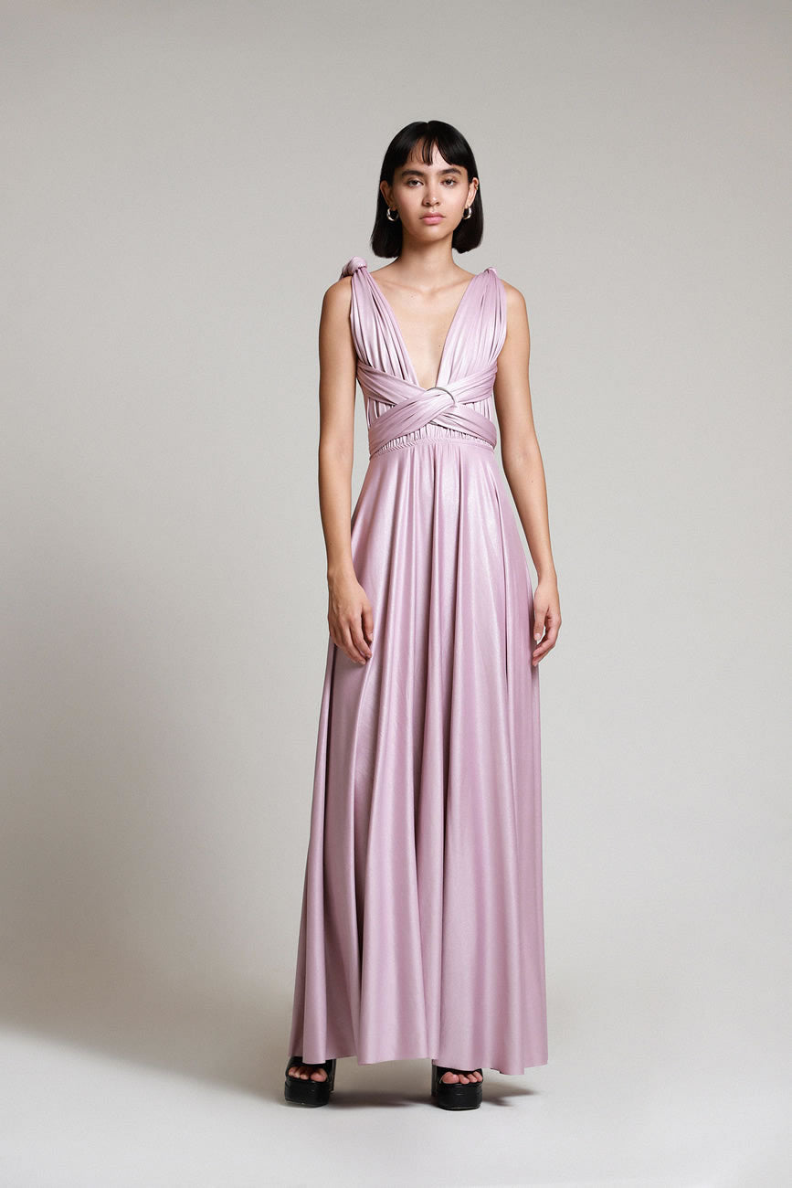 Lob Vestido Maxi Fiesta Multiforma Lila Metalizado Elegante Formal