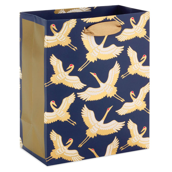 Bolsa de regalo pequeña con diseño de pájaros en azul marino, 6.5