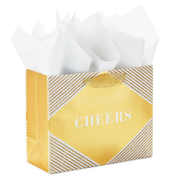 Bolsa de regalo dorada horizontal con pañuelo 