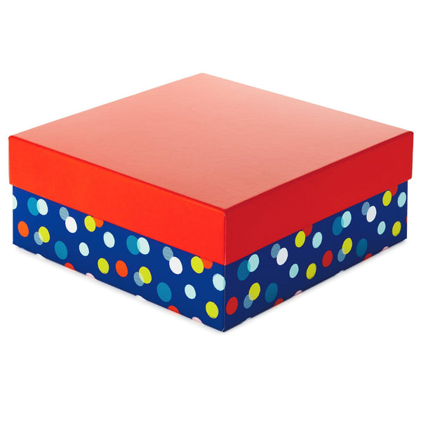 Caja de regalo cuadrada de lunares multicolores, 25.4 cm.