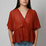 Blusa Escote V Elástico En Cintura