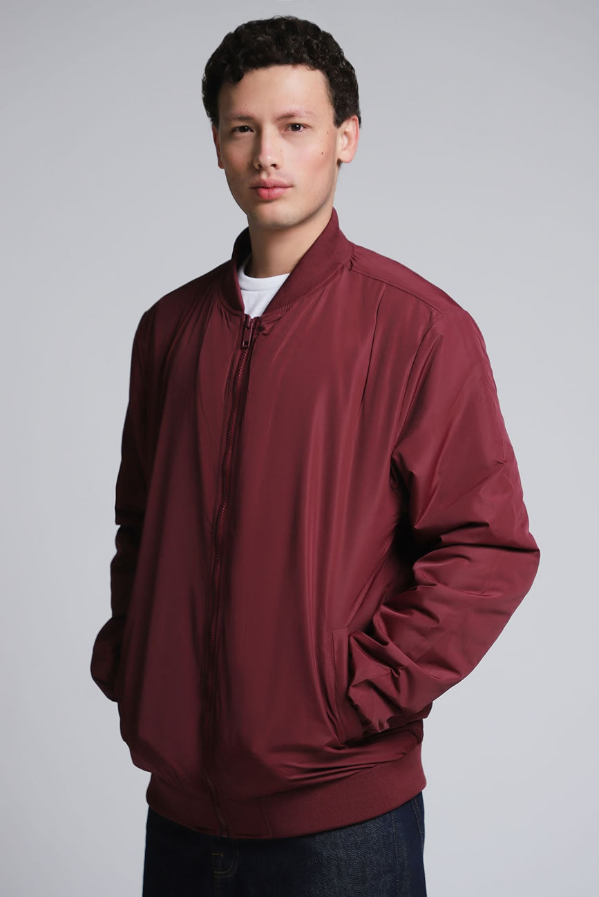 Lob Chamarra Estilo Bomber Color Tinto Chaqueta Cazadora Moderna