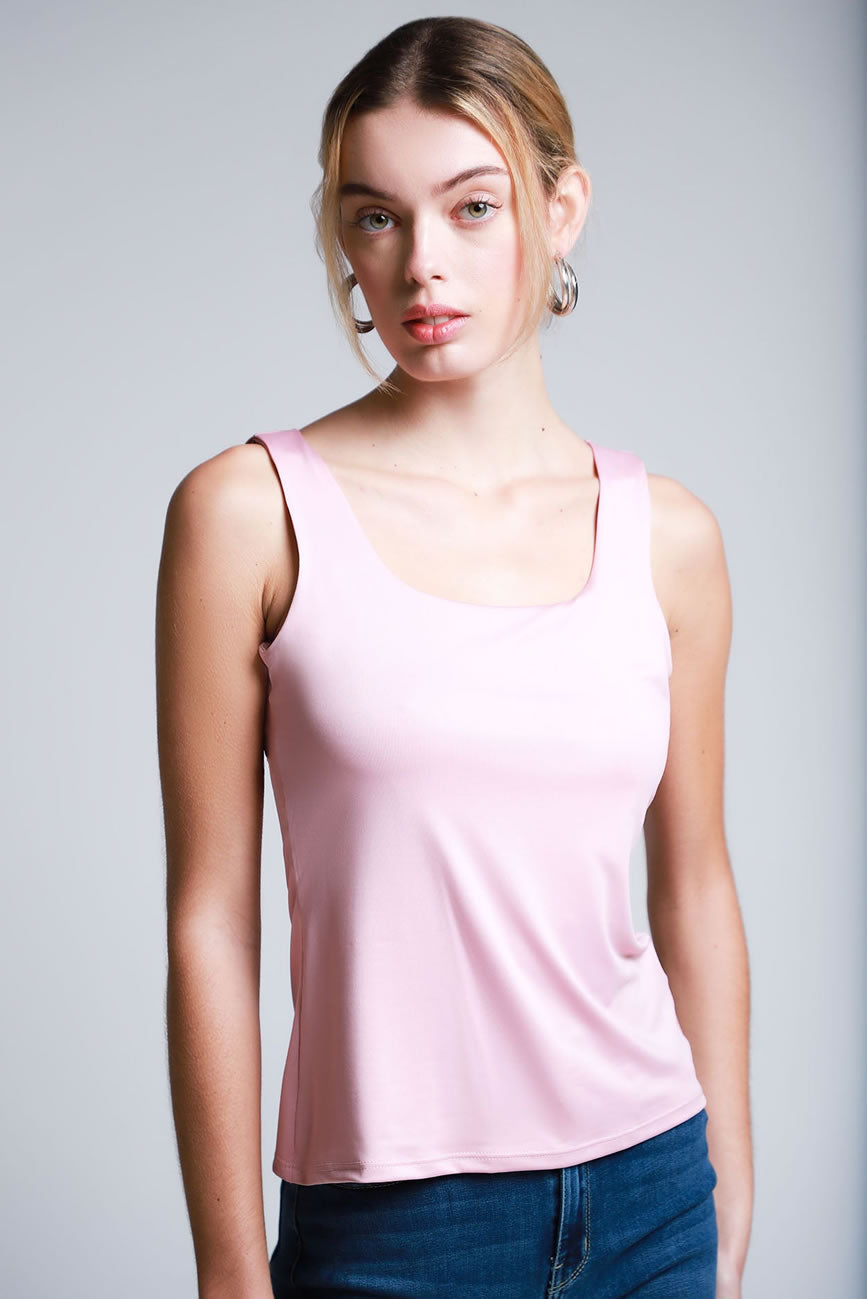 Lob Blusa Escote Tirantes Lycra Stretch Sin Mangas Rosa Claro