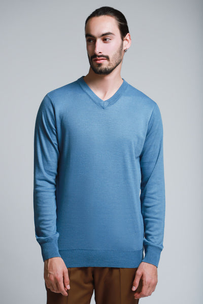 Suéter Básico Azul Cuello V