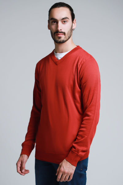 Suéter Básico Rojo Medio Cuello V
