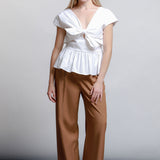 Blusa Manga Corta Escote V Lazo en Pecho