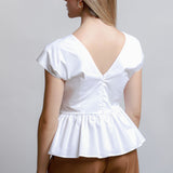 Blusa Manga Corta Escote V Lazo en Pecho