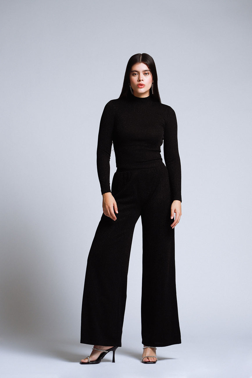 pantalón elegante para mujer en color negro con estampado liso