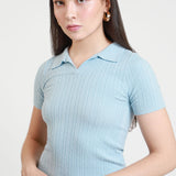 Blusa Polo Tejido Punto Textura Acanalada