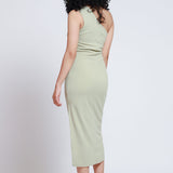 Vestido Midi Asimétrico Aplique Dorado