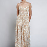 Vestido Maxi Escote Halter Estampado Tropical