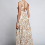 Vestido Maxi Escote Halter Estampado Tropical