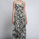 Vestido Maxi Escote Halter Estampado Tropical