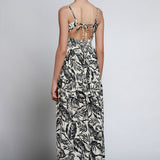 Vestido Maxi Escote Halter Estampado Tropical