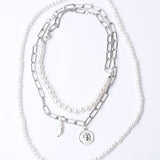 Collar Triple Cadena Con Perlas