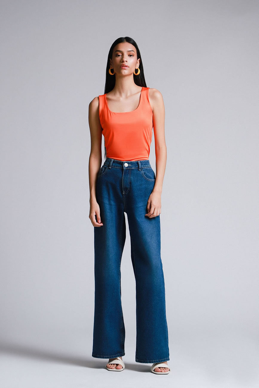 Lob Blusa Escote Tirantes Lycra Stretch Sin Mangas Naranja Mujer