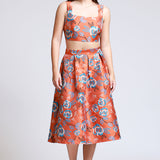 Falda Midi Jacquard Flores