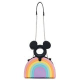 Loungefly Disney Mickey Mouse Bolso cruzado con asa de arcoíris pastel