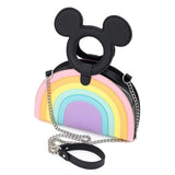 Loungefly Disney Mickey Mouse Bolso cruzado con asa de arcoíris pastel