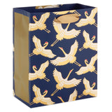 Bolsa de regalo pequeña con diseño de pájaros en azul marino, 6.5"