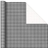 Papel de regalo con patrón de pata de gallo en blanco y negro, 25 pies cuadrados.
