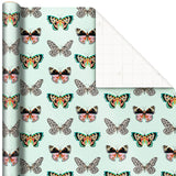 Papel de regalo color menta estampado mariposas, 20 pies cuadrados.