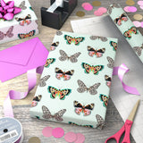 Papel de regalo color menta estampado mariposas, 20 pies cuadrados.