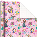 Papel de regalo rosa con Princesas Disney, 22,5 pies cuadrados.