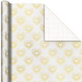 Rollo de papel de regalo blanco con corazones dorados,15 pies cuadrados.