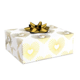 Rollo de papel de regalo blanco con corazones dorados,15 pies cuadrados.