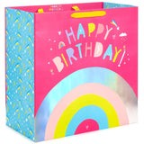 Bolsa de regalo de cumpleaños extra profunda "Happy Birthday Rainbow", 15"