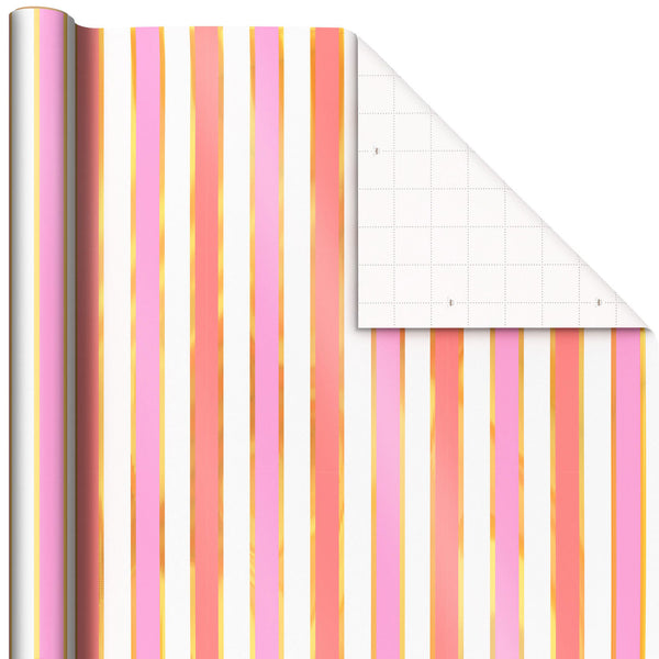 Papel de regalo con rayas de color rosa, coral y dorado, 20 pies cuadrados.