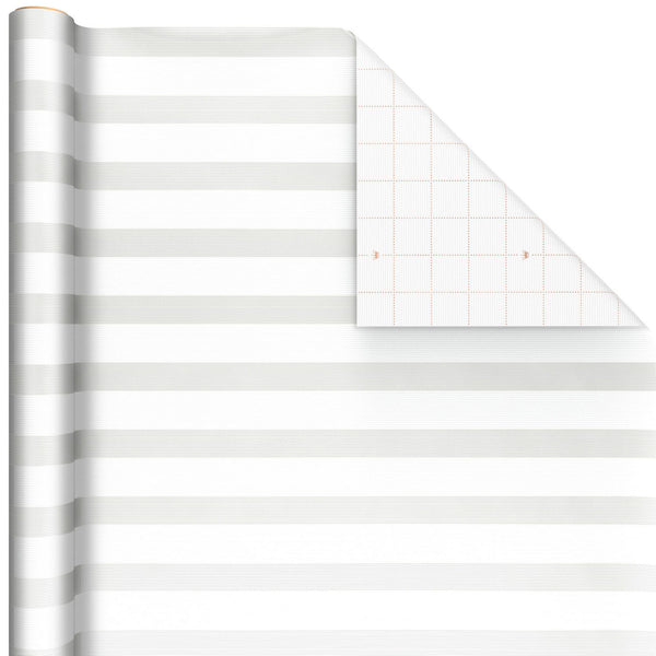 Papel de regalo a rayas blancas y perladas, 15 pies cuadrados.