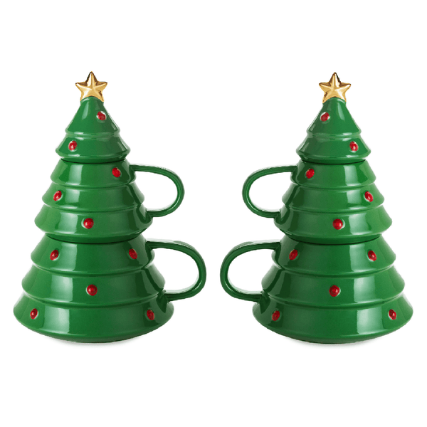Set de 2 Tazas apilables de árbol de Navidad
